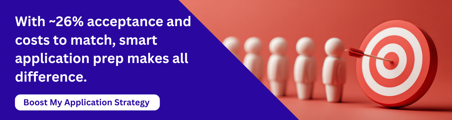 With ~26% acceptance and costs to match, smart application prep makes all difference.