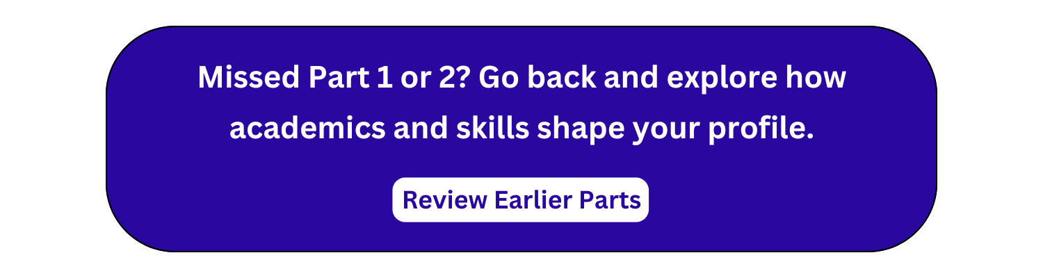 Missed Part 1 or 2? Go back and explore how academics and skills shape your profile.
