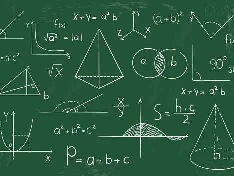 Geometry chalkboard showing shapes and formulas for ACT online coaching