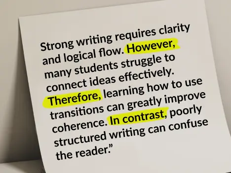 Highlighted transition words teaching rhetorical skills in ACT online coaching