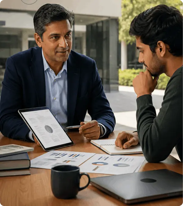 MBA admission consulting process with profile evaluation, school selection, application support, and interview preparation